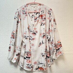 Fun2Fun Women's Floral Boho Blouse w/Henley neckline, 3/4 Sleeves, Plus Size 3X